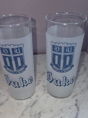 Vintage Duke University Glasses Frosted Highball Set Blue Devils Crest Pair